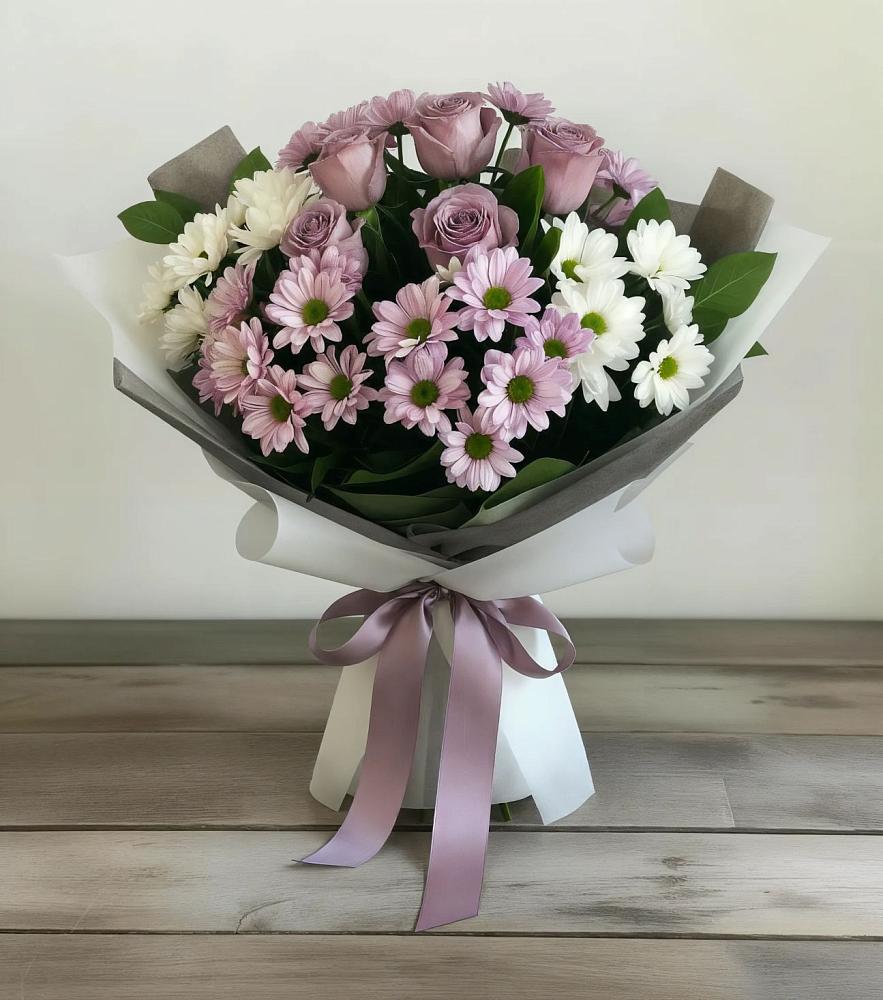 Букет цветов из: Хризантемы и Розы в Туринске