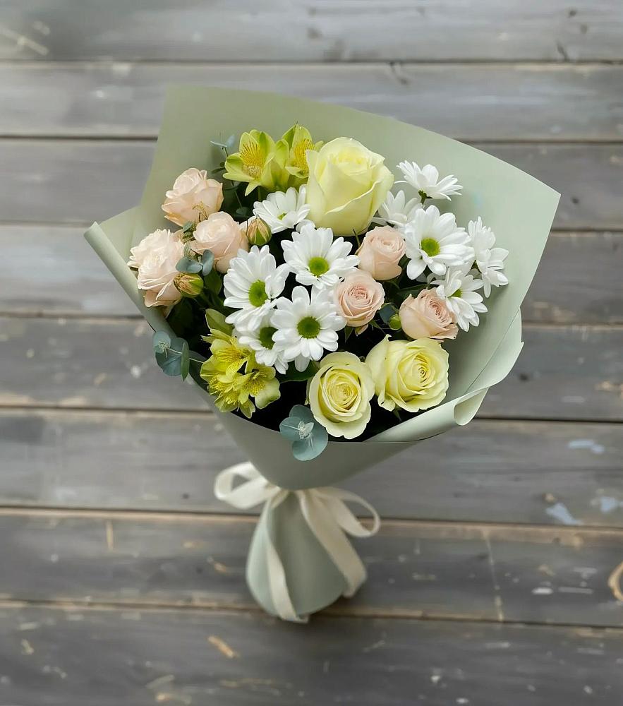 Букет цветов из: Альстромерии, Розы и Хризантемы в Туринске