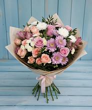 Букет цветов из:  Хризантемы, Розы и Альстромерии в Туринске