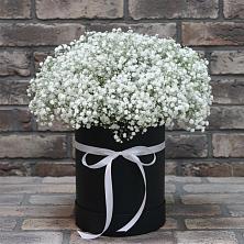Цветочная композиция из Гипсофила в шляпной коробке в Туринске
