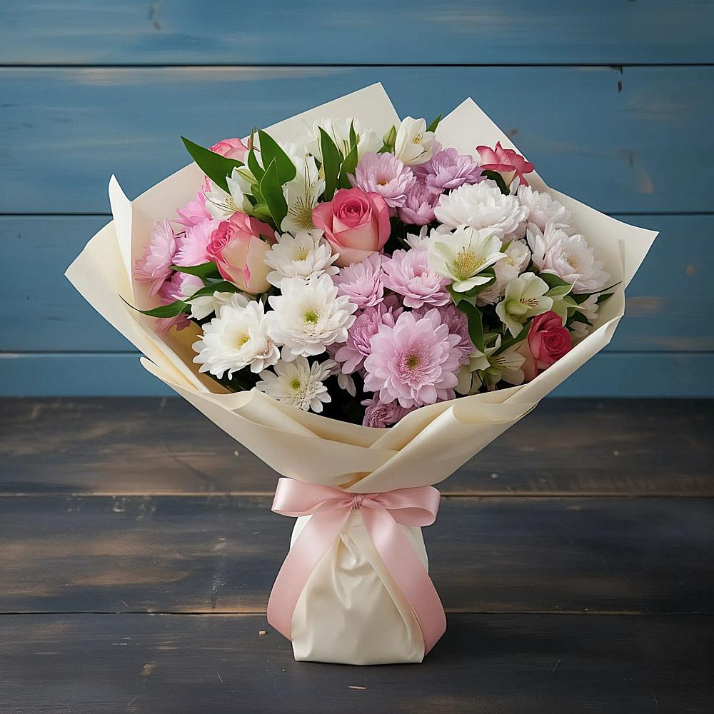 Букет цветов из: Хризантемы, Альстромерии и Розы в Туринске